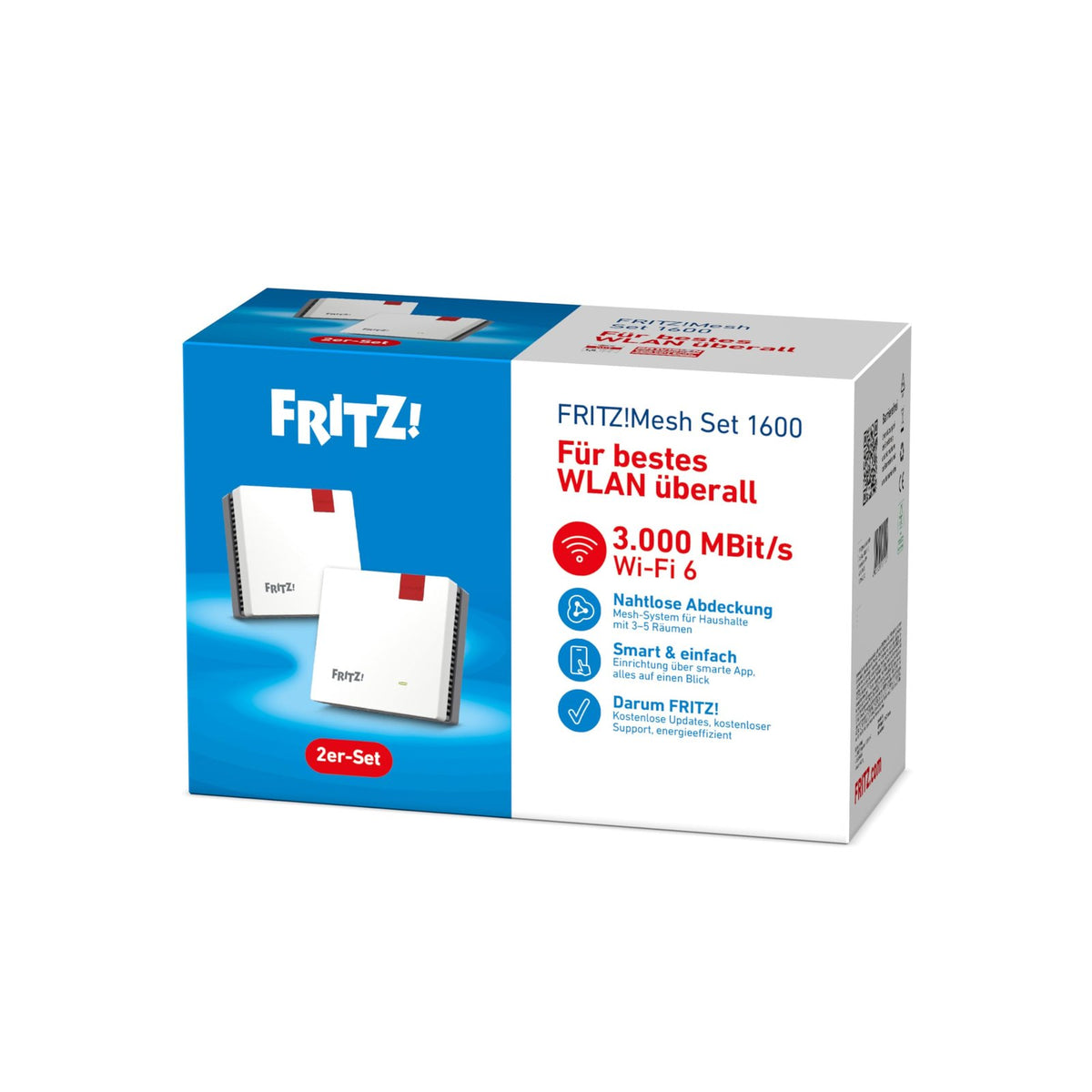 FRITZ!Mesh Set 1600 2er-Set Wi-Fi 6 WLAN-Repeater 3.000 MBit/s Plug-and-Play weiß – Bild 4