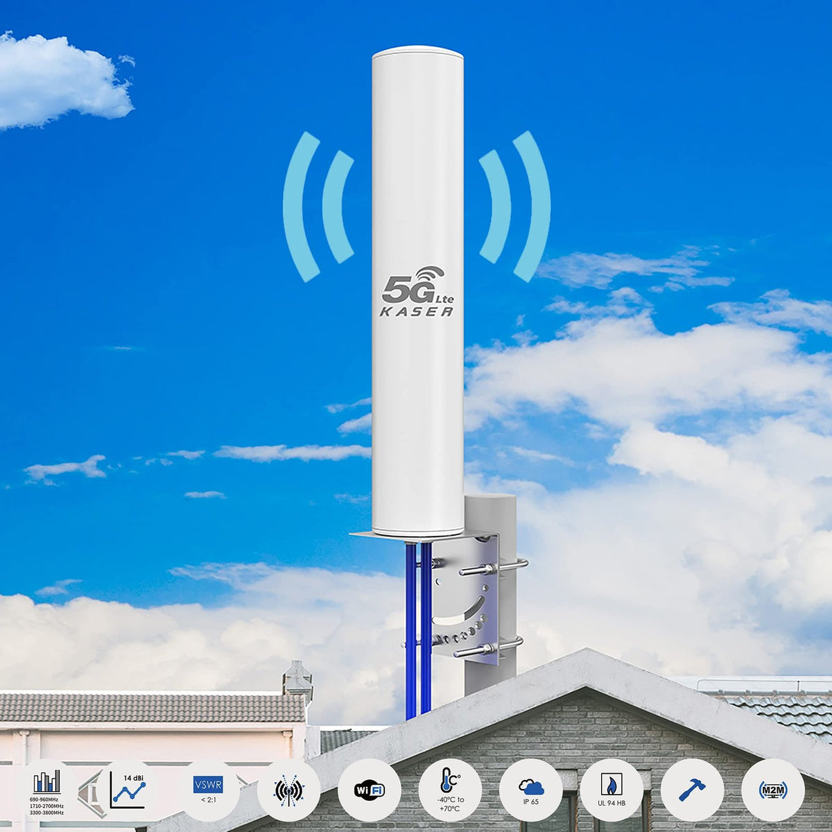 KASER 5G 4G LTE Außenantenne MIMO Omnidirektional 698-3800 MHz mit N-SMA und TS9 Adapter – Bild 2