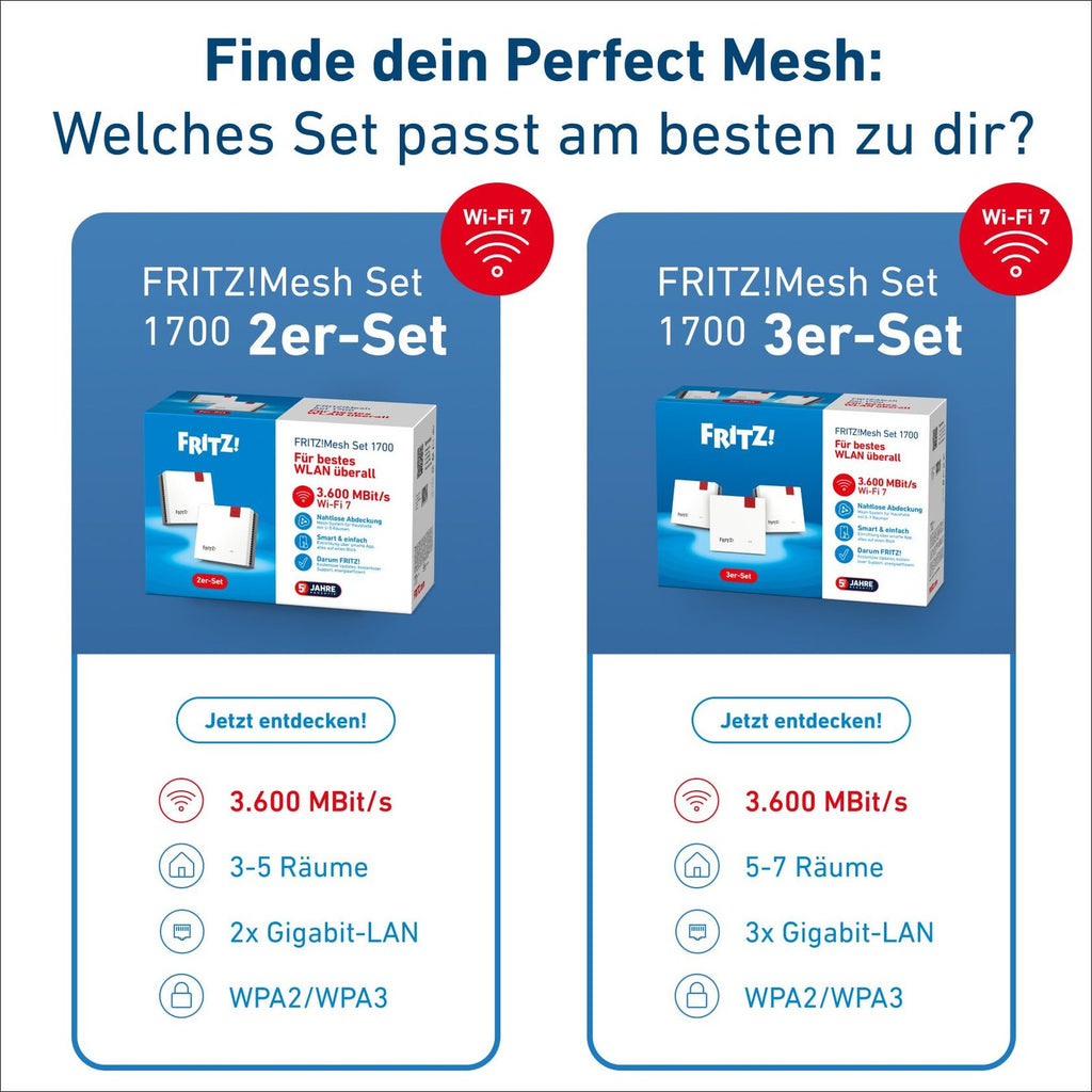 FRITZ!Mesh Set 1700 3er-Set Wi-Fi 7 bis 3.600 MBit/s WLAN-Abdeckung 5-7 Räume Repeater weiß – Bild 6